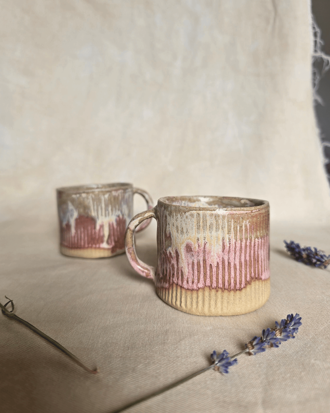 Sunset Overtures - Smokey Marbled Pink Hand Built Ceramic Machiato Espresso Mugs