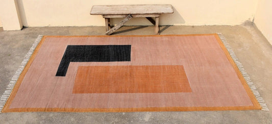 Extra Large - 6ft by 9ft - Handwoven & Handpainted Block Print Rug