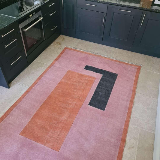 Blocks - 4ft by 6ft - Abstract Handmade Accent Rug - Peach and Orange - 100% Cotton - Considered.Store