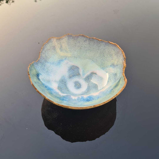 Blue cracked ceramic bowl