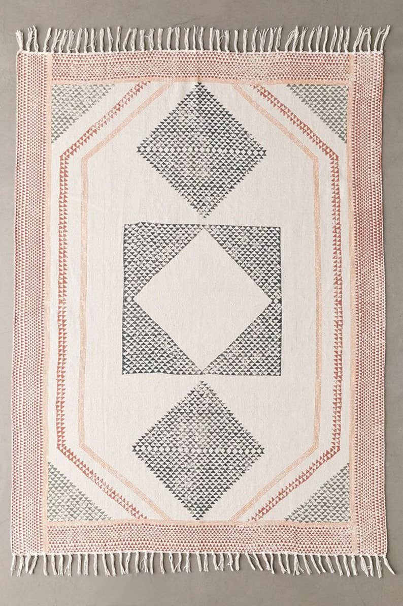 DIAMONDS - 5ft by 8ft - Geometrical Hand Printed Area Rug