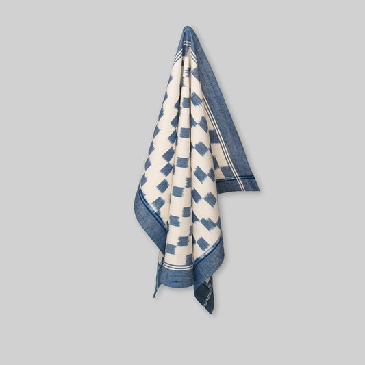 Ikat Handwoven Fair Trade Tea Towel - Blue Ecru - Considered Store