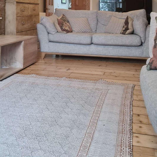 Serenity - 6ft by 9ft - Handwoven Scandi Boho Cotton Rug - Beige and Cream - Considered.Store