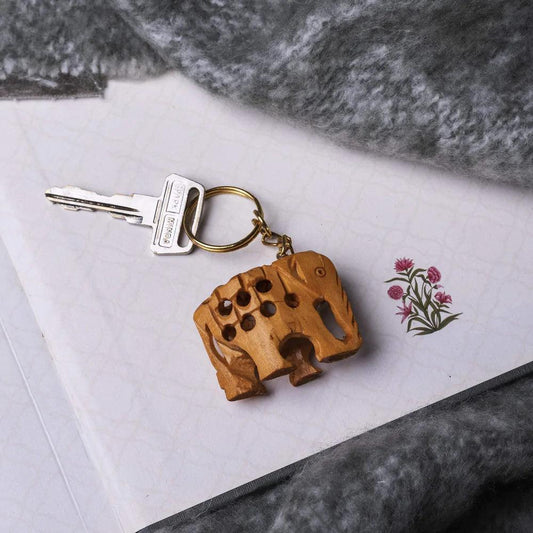 Hand Carved Artisan Wooden Elephant Key Chain Keyring - Considered Store