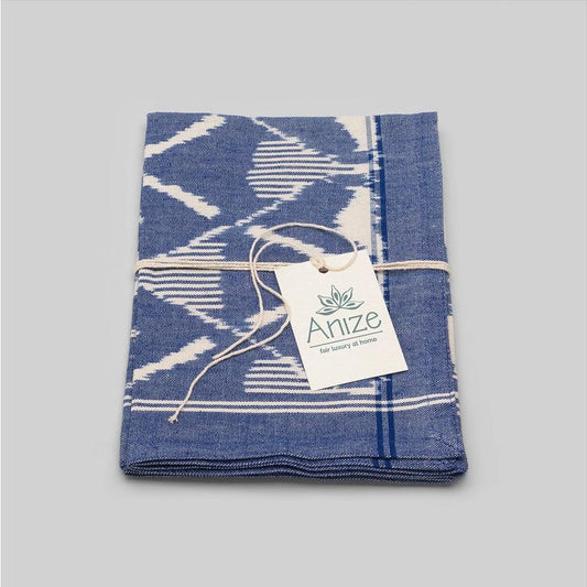 Handwoven Organic Cotton Ikat Tea Towel - Artisan Made and Unique - Dark Blue - Considered Store - 1