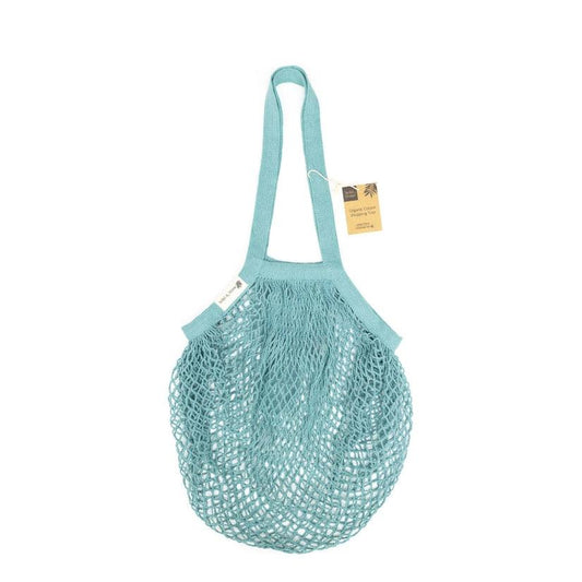 Organic Cotton Reusable Crochet Tote Bag - Blue Turquoise Shopping Bag - Considered Store - 1
