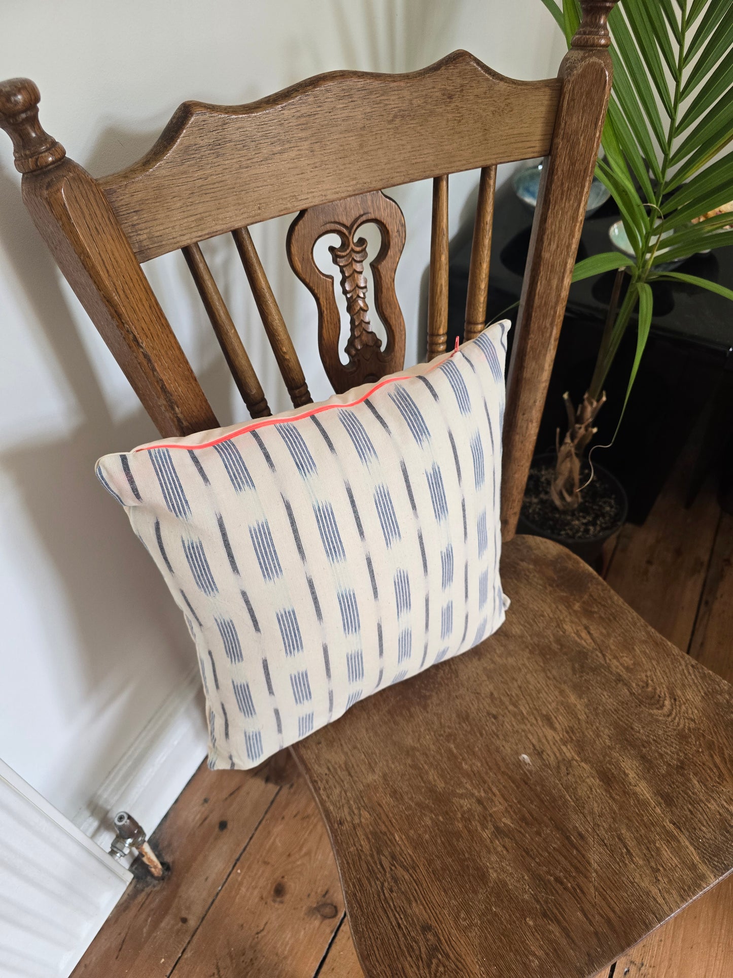 Made in England - Handwoven Ikat Cushion - 40cm by 40cm - Blue