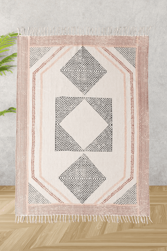 DIAMONDS - 5ft by 8ft - Geometrical Hand Printed Area Rug