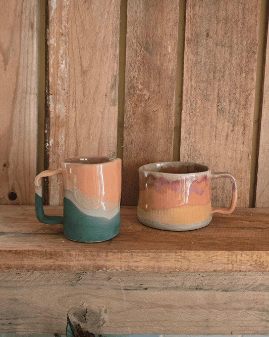 Tall Boy - Orange and Pink - Hand Built Ceramic Machiato Espresso Mugs