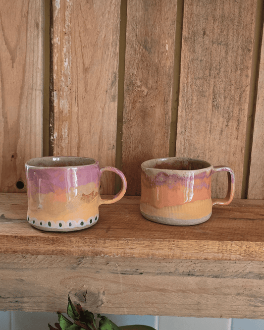 Orange and Pink - Hand Built Ceramic Machiato Espresso Mugs