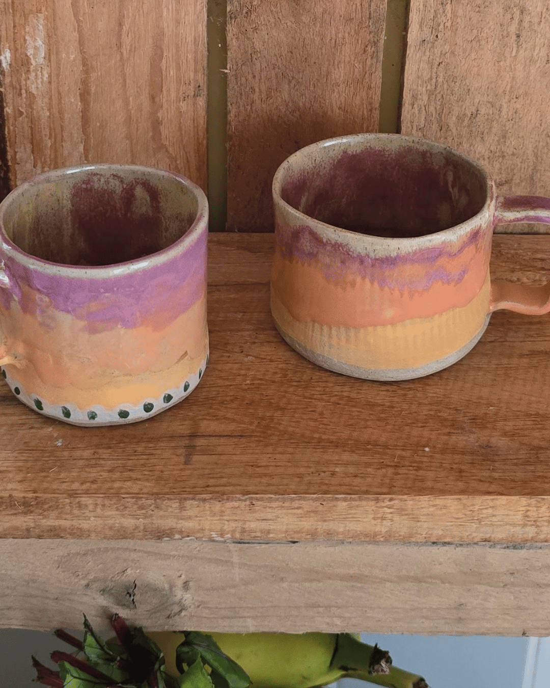 Orange and Pink - Hand Built Ceramic Machiato Espresso Mugs