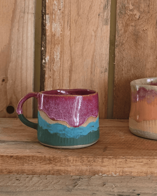 Marroon and Forest Green - Hand Built Ceramic Machiato Espresso Mugs