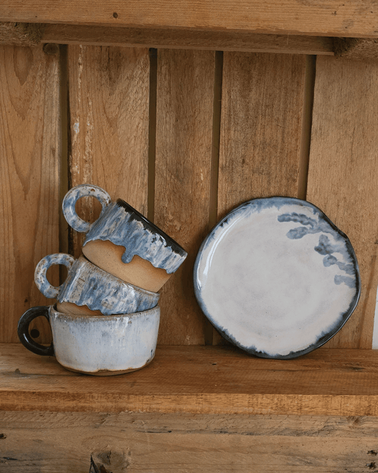 Hand Made Ceramic Plates - White and Midnight Blue