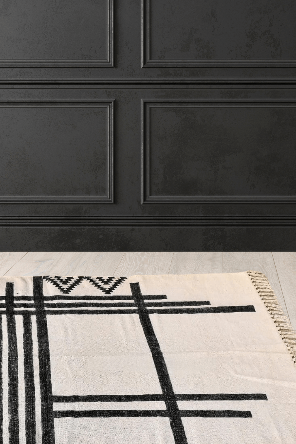 LINES - 4ft by 6ft - Hand made Black and White Abstract Geometric Cotton Rug